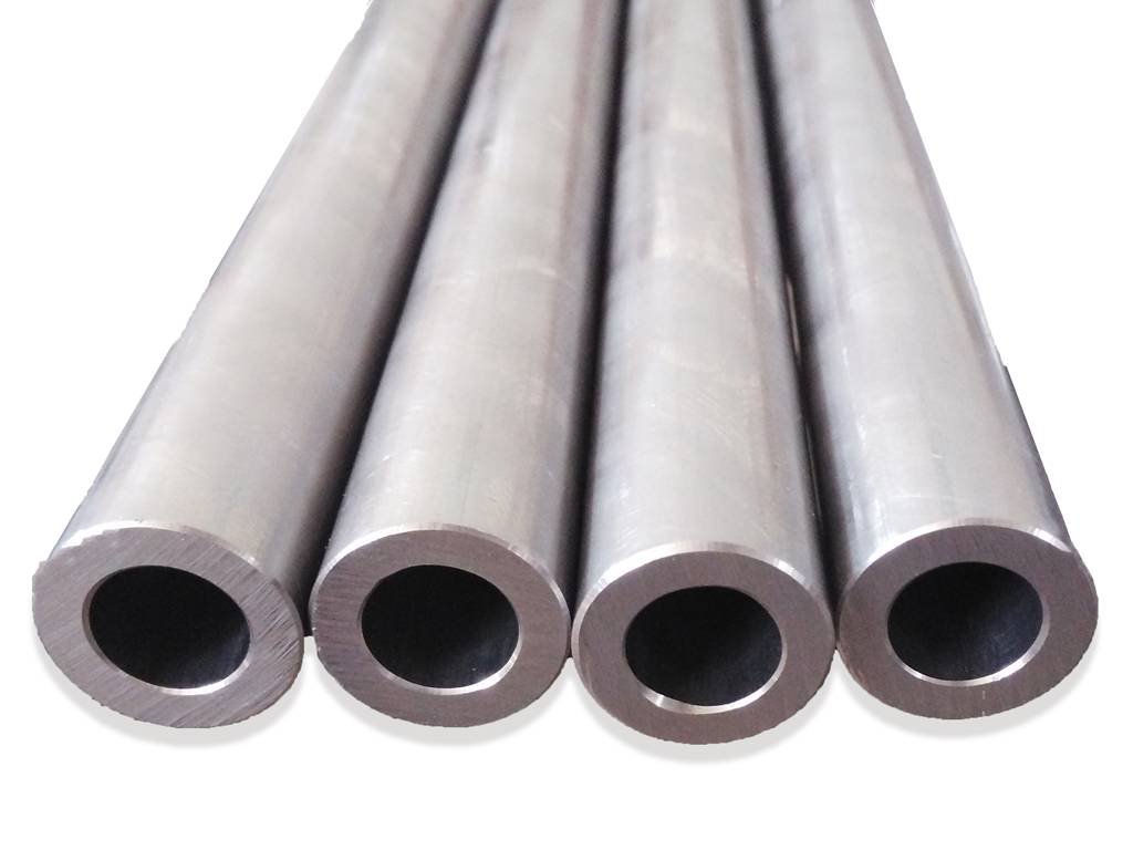 Close-up of a carbon seamless steel tube with smooth, polished surface